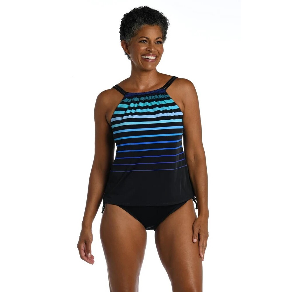 Maxine of Hollywood Size 8 Tonal Gradient Stripe High Neck Tankini Swim Top NWT